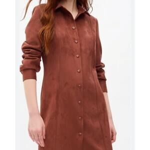 Gap Ultra Suede Jacket Mini Shirt Dress Size XL in Cognac Brown Classic Preppy